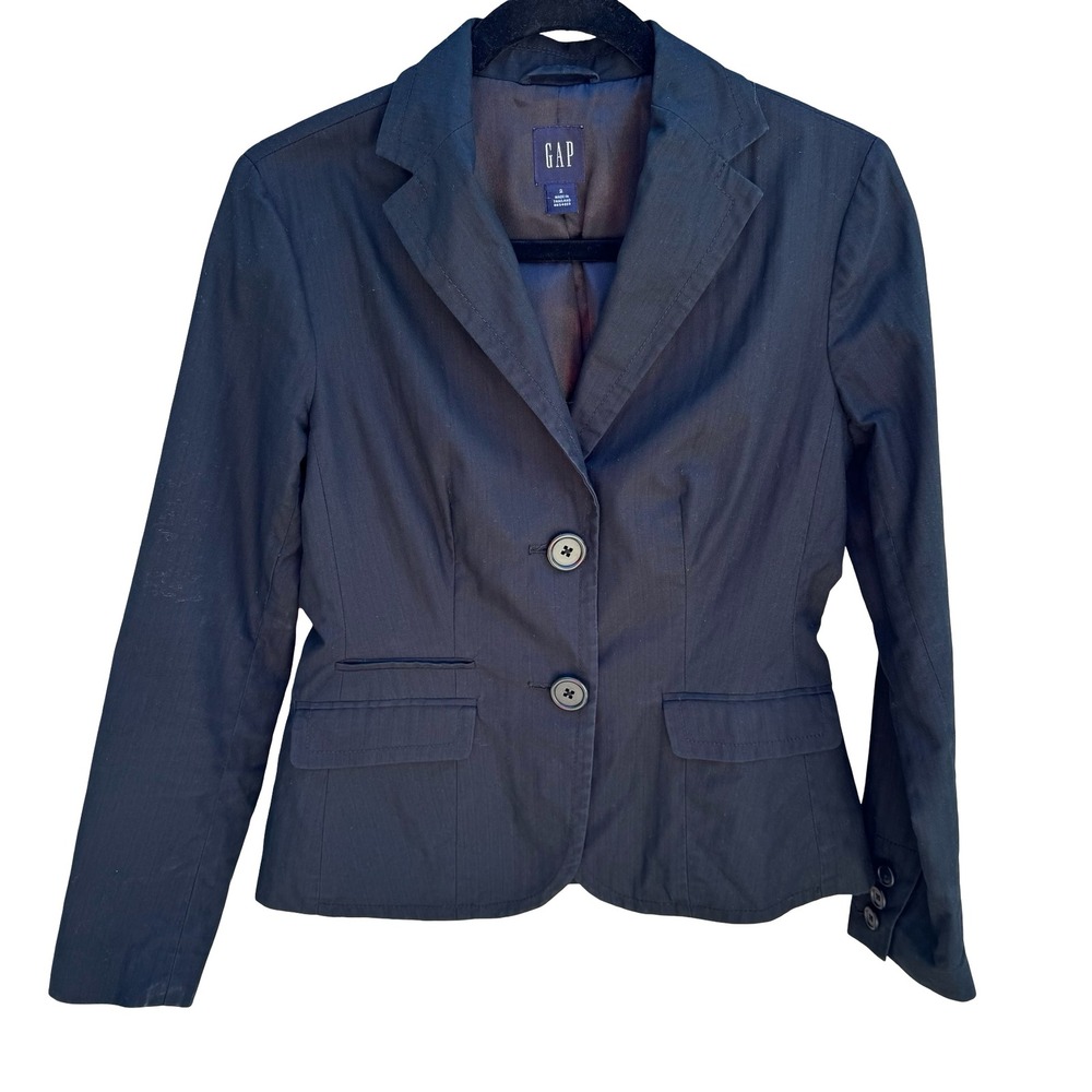 Gap Vintage 90s Minimalist Cotton Linen Preppy Blazer Black‎ Tailored Office 2